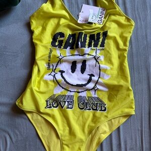 GANNI love club neon smiley swimsuit